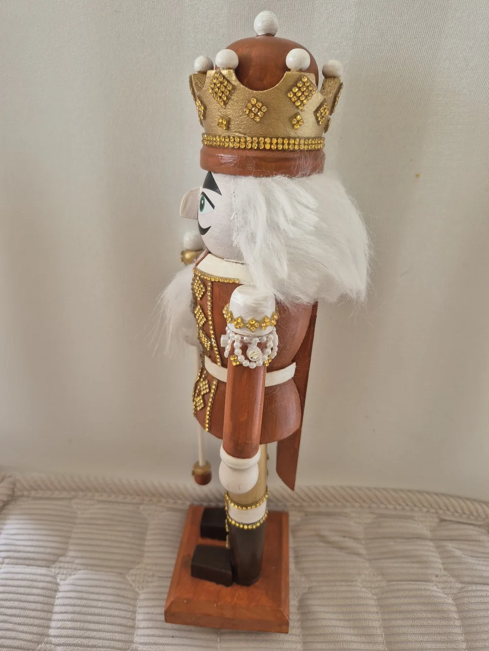 Wooden Cinnamon and Gold Nutcracker King Figurine - Decorative Home Accent